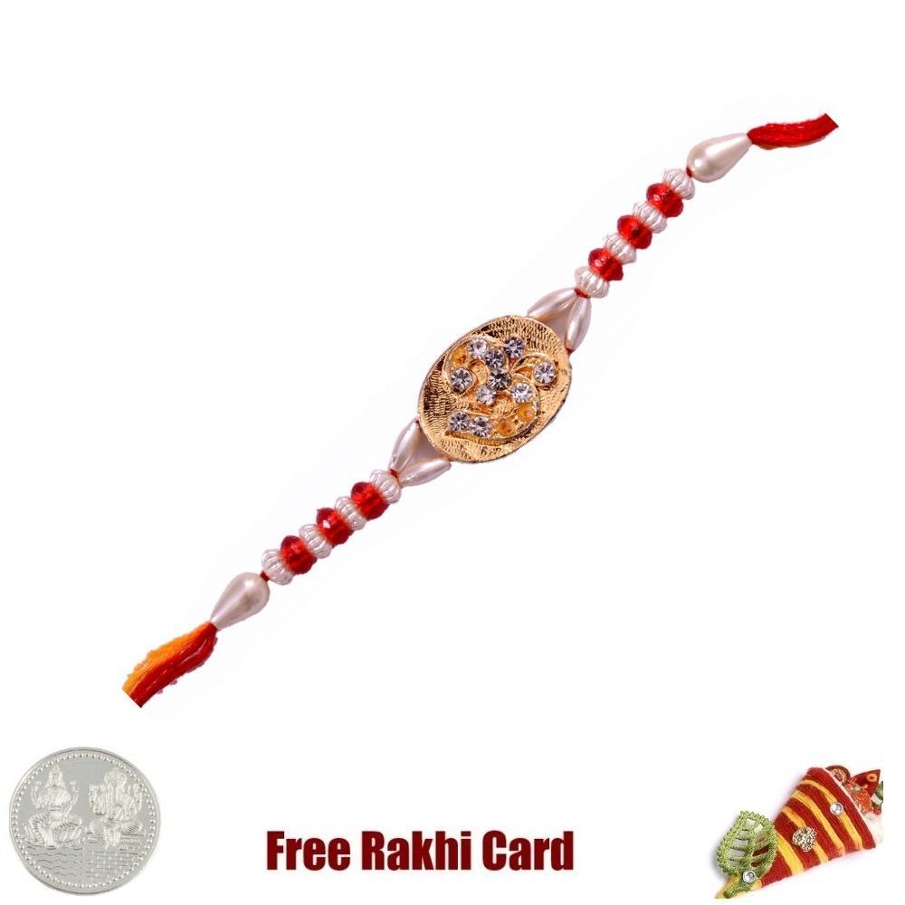  jewelled Golden OM  Rakhi with Free Silver Coin